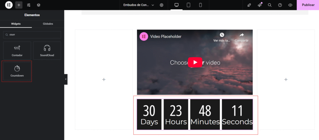 widget Countdown para el temporizador
